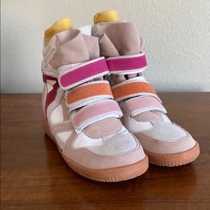 Rainbow inspired hidden wedge high top shoes SZ 40